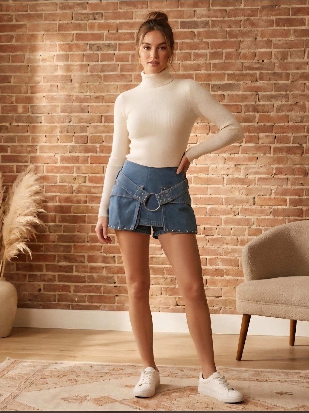 Indigo Rein Blue Denim Skort with O-Ring Belt